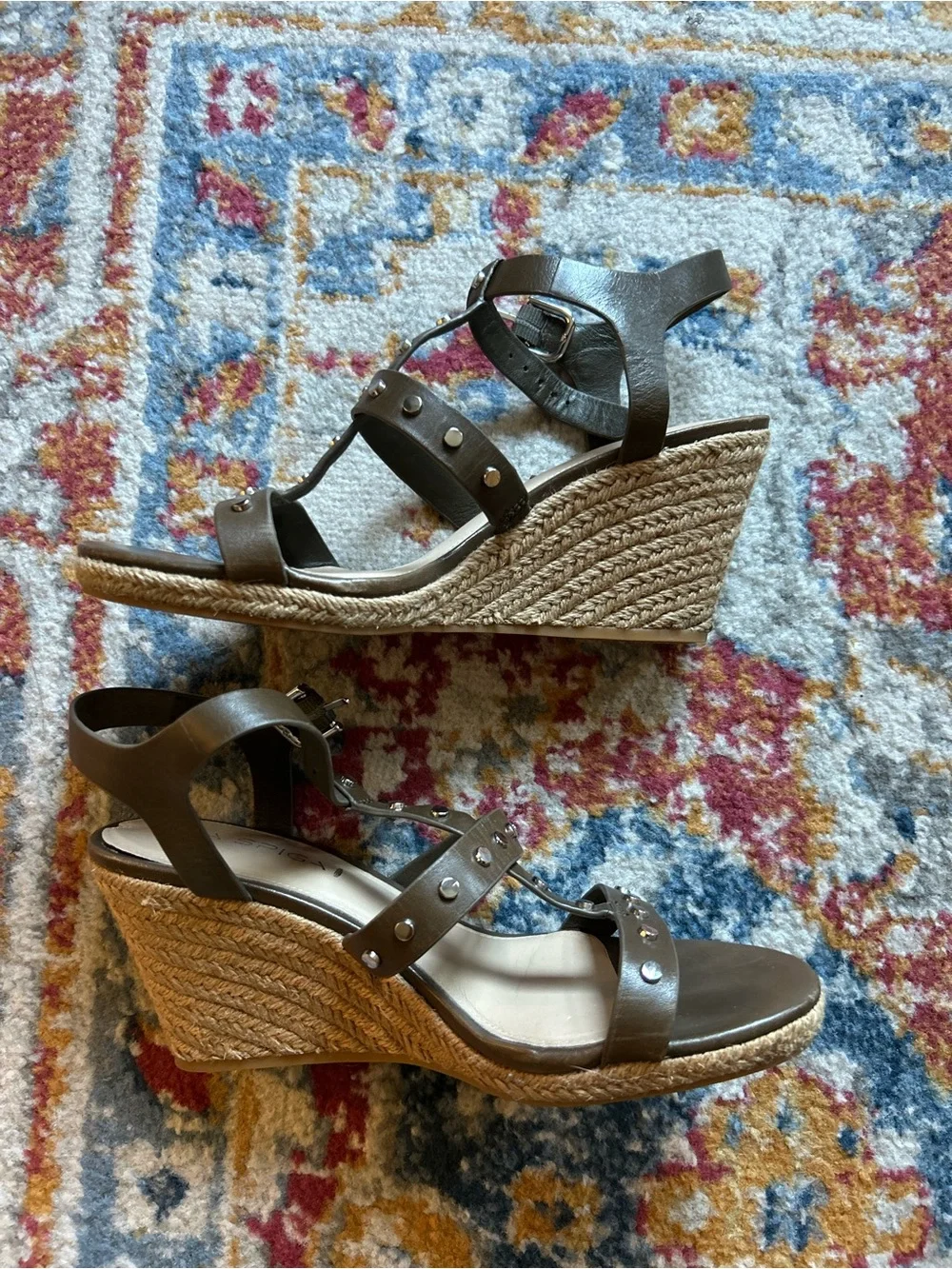 Via Spiga Olive Studded Espadrille Wedge Sandal